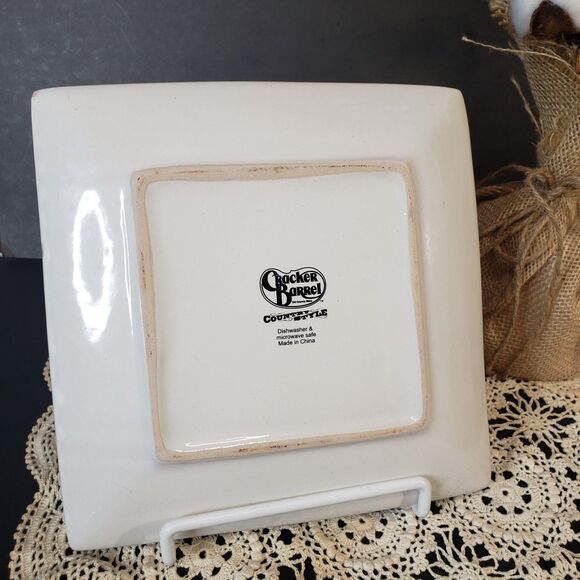 Farmhouse Cracker Barrel Brown Paisley Ceramic Horse "Family" Square Plate 8" - Picture 5 of 6